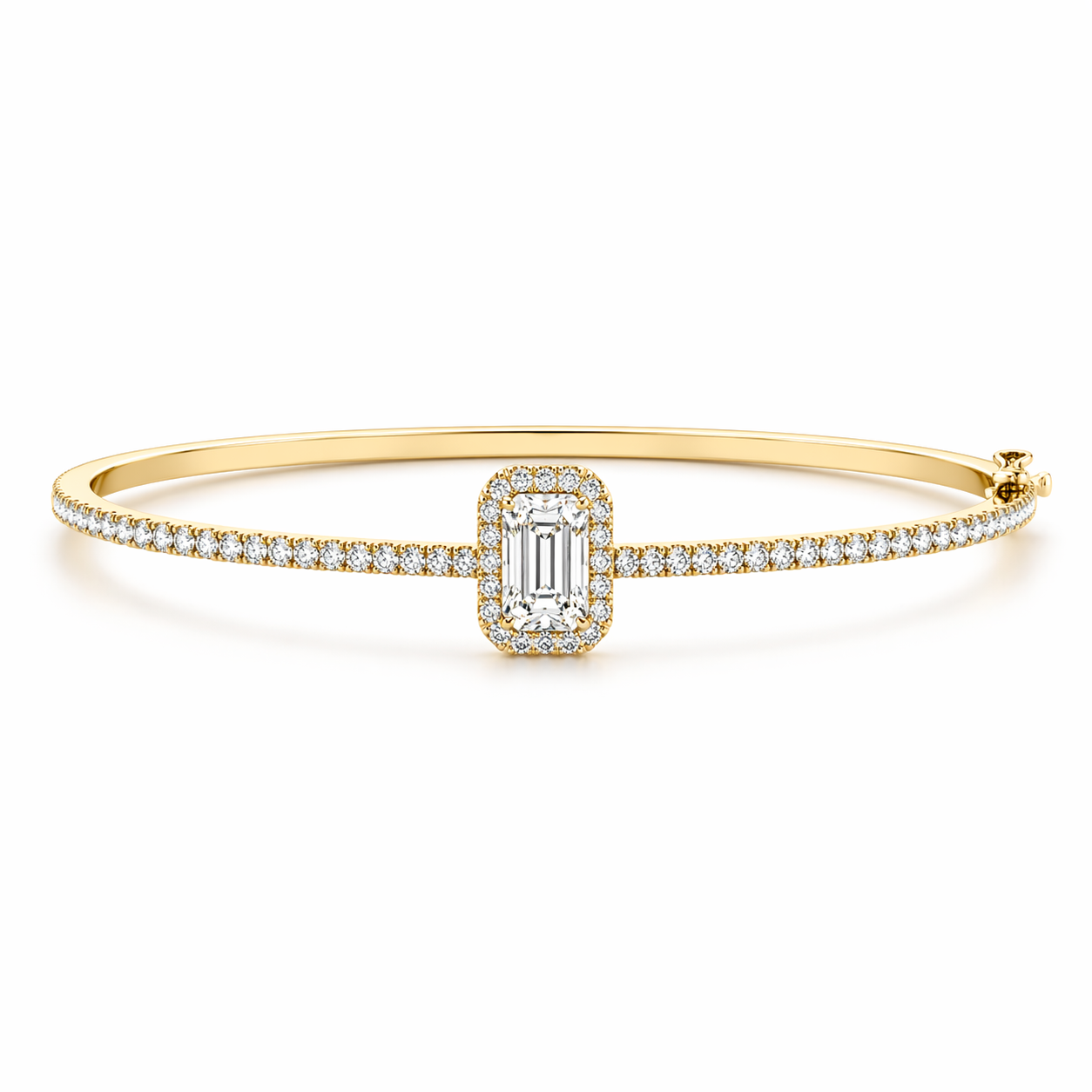 Emerald Cut Halo Diamond Bangle