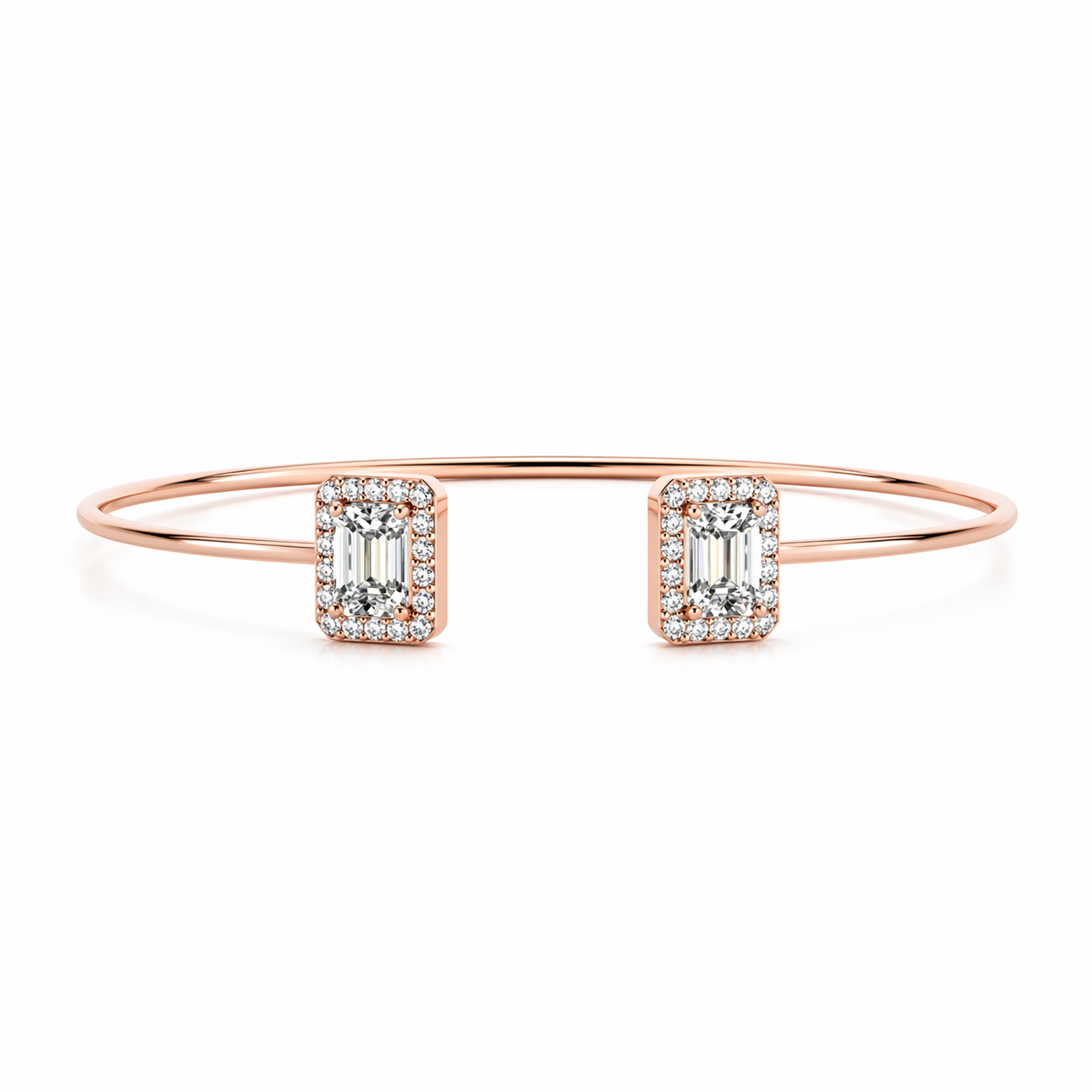 Emerald Cut Halo Open Wrapped-Diamond Bangle
