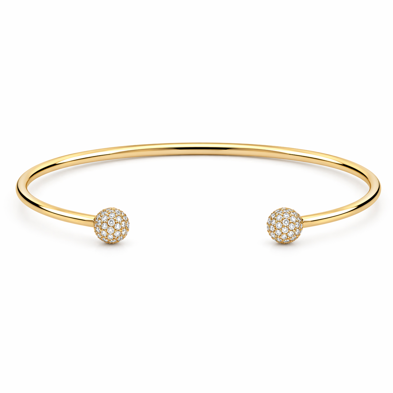Gold Open Bangle with Rounded Diamonds